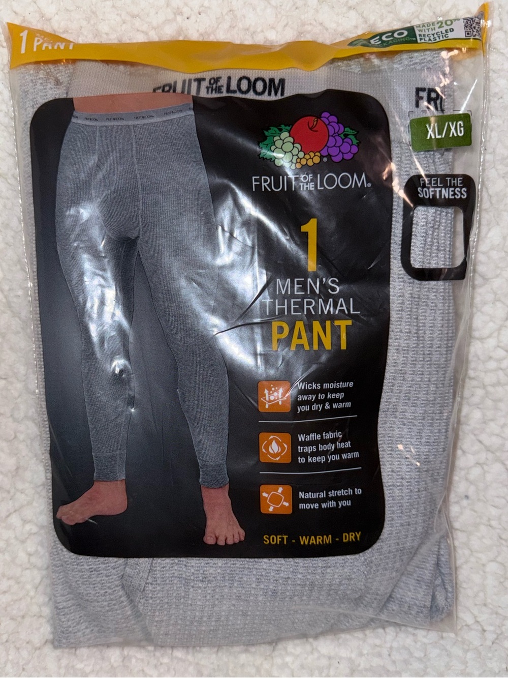 NWT Fruit of the Loom Men's Thermal Pant - Gray (XL)